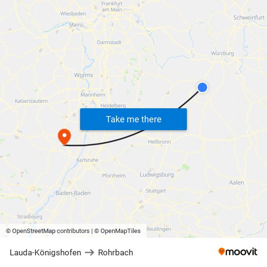 Lauda-Königshofen to Rohrbach map