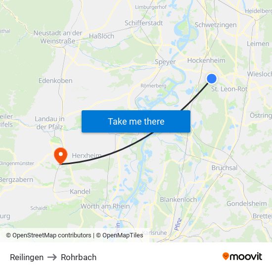 Reilingen to Rohrbach map