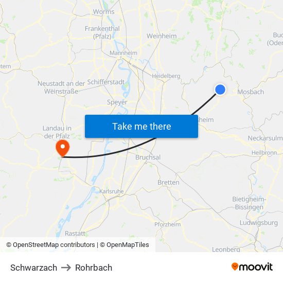 Schwarzach to Rohrbach map