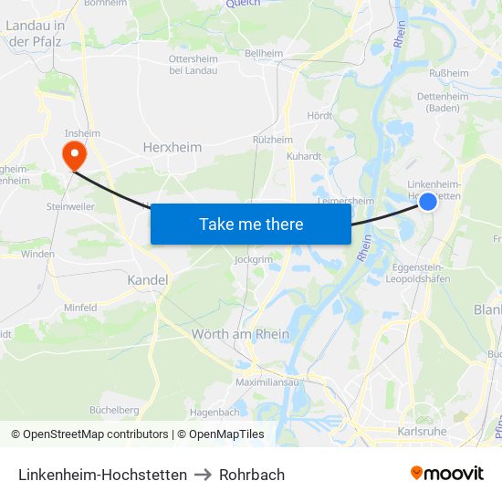 Linkenheim-Hochstetten to Rohrbach map