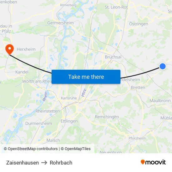 Zaisenhausen to Rohrbach map