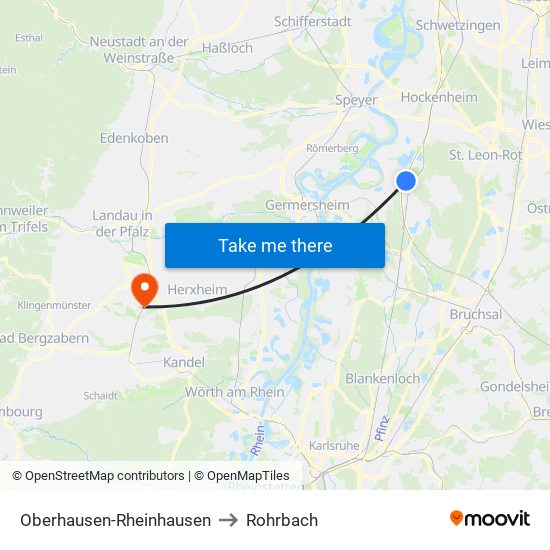 Oberhausen-Rheinhausen to Rohrbach map