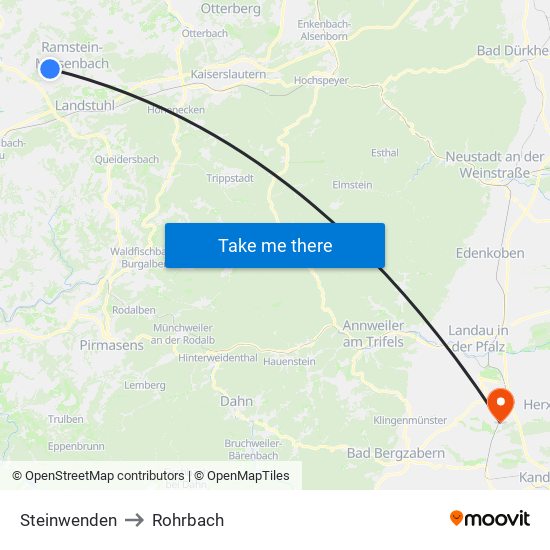 Steinwenden to Rohrbach map