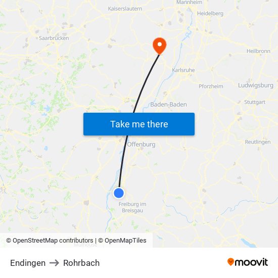 Endingen to Rohrbach map