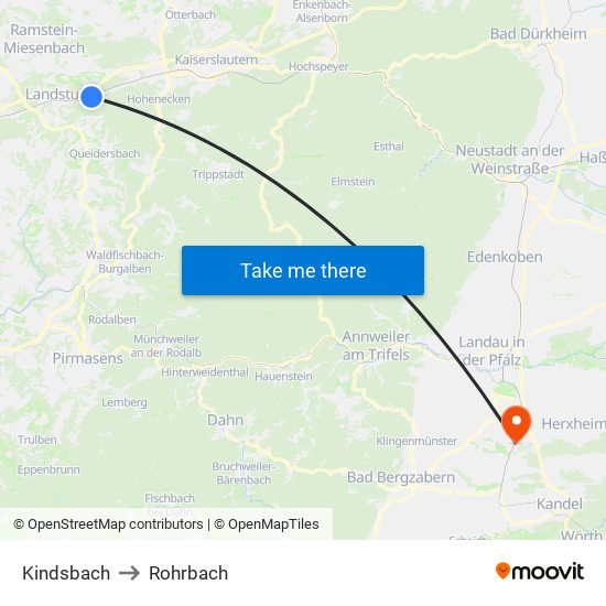 Kindsbach to Rohrbach map