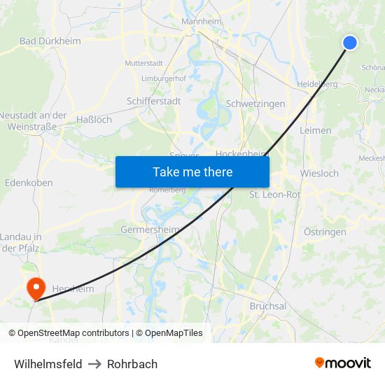 Wilhelmsfeld to Rohrbach map