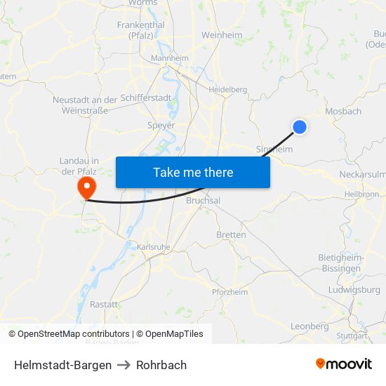 Helmstadt-Bargen to Rohrbach map