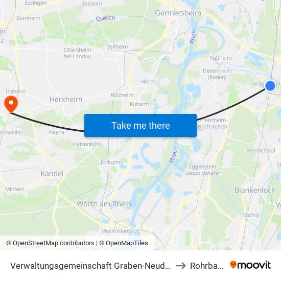 Verwaltungsgemeinschaft Graben-Neudorf to Rohrbach map