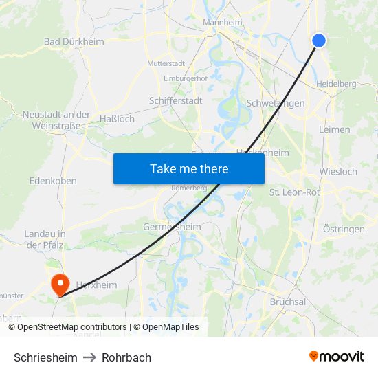 Schriesheim to Rohrbach map