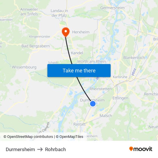 Durmersheim to Rohrbach map
