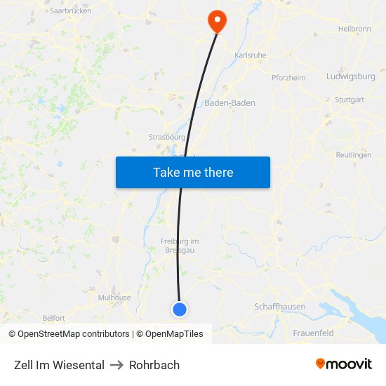 Zell Im Wiesental to Rohrbach map