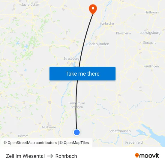 Zell Im Wiesental to Rohrbach map