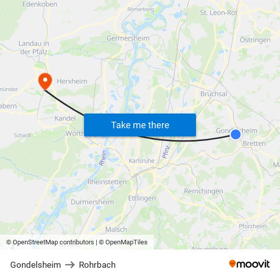 Gondelsheim to Rohrbach map