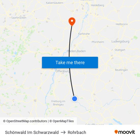 Schönwald Im Schwarzwald to Rohrbach map