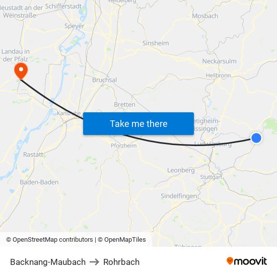 Backnang-Maubach to Rohrbach map