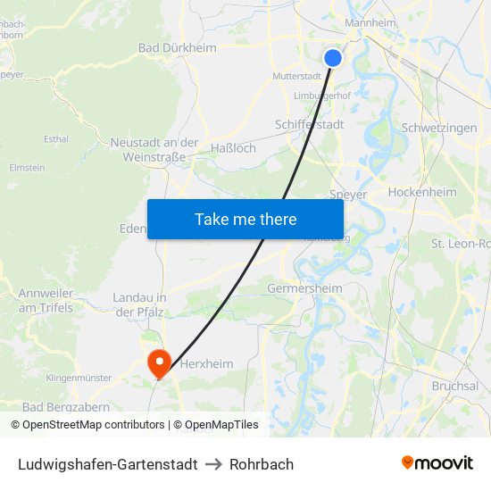 Ludwigshafen-Gartenstadt to Rohrbach map