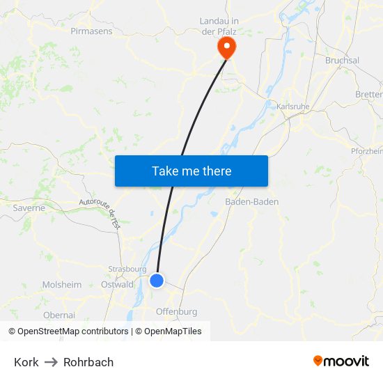 Kork to Rohrbach map