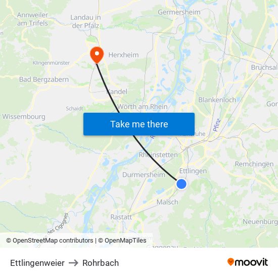 Ettlingenweier to Rohrbach map