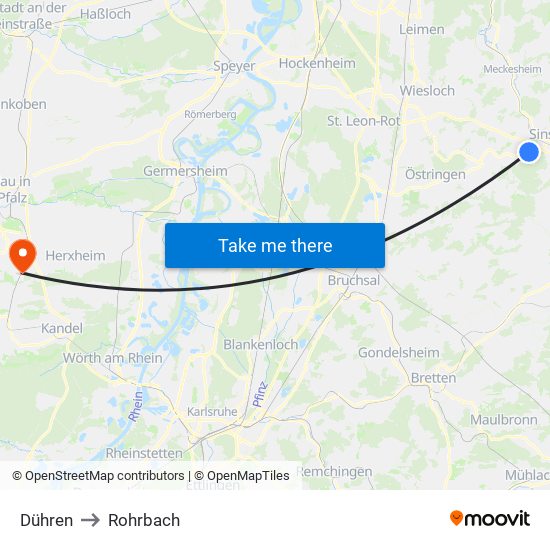 Dühren to Rohrbach map