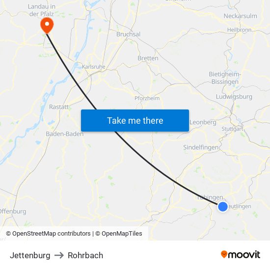 Jettenburg to Rohrbach map