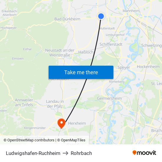 Ludwigshafen-Ruchheim to Rohrbach map