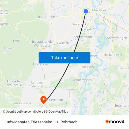 Ludwigshafen-Friesenheim to Rohrbach map