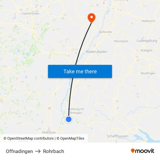 Offnadingen to Rohrbach map