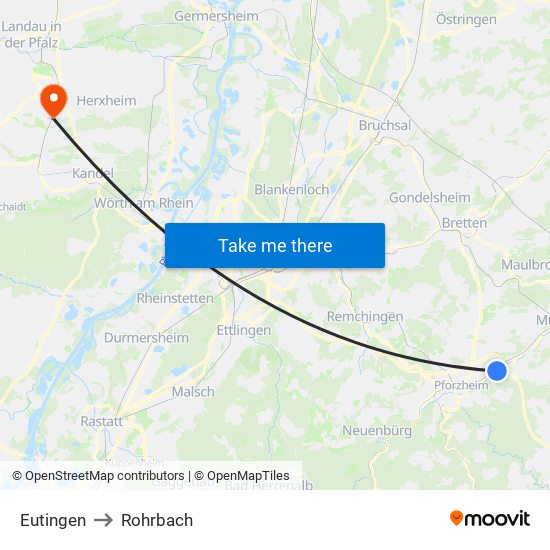 Eutingen to Rohrbach map