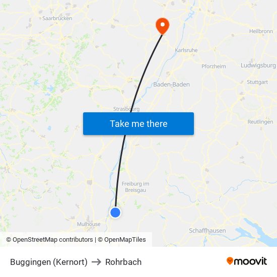 Buggingen (Kernort) to Rohrbach map