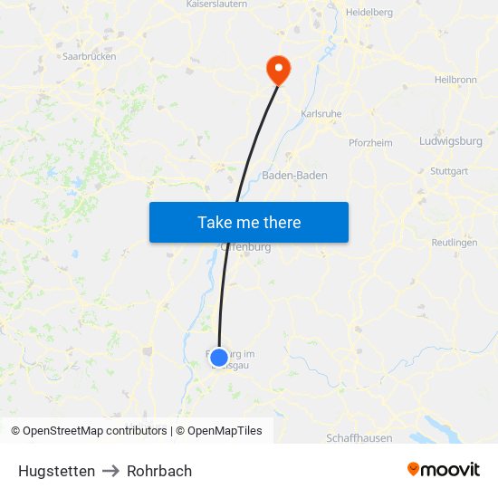Hugstetten to Rohrbach map