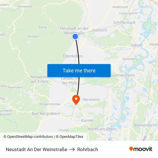 Neustadt An Der Weinstraße to Rohrbach map