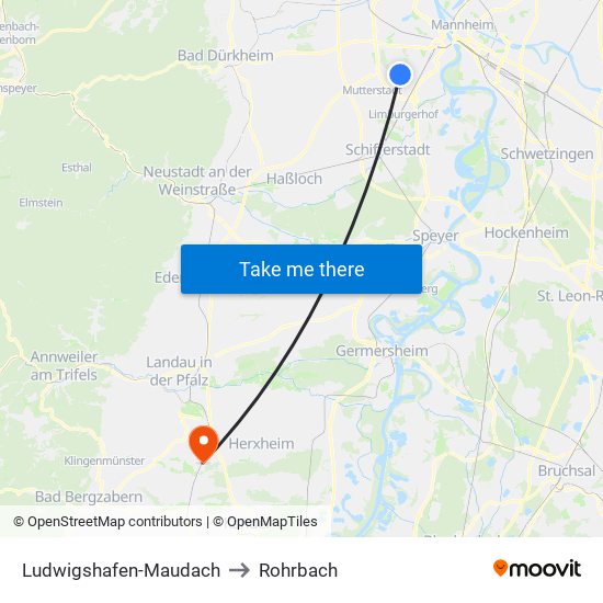 Ludwigshafen-Maudach to Rohrbach map