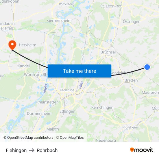 Flehingen to Rohrbach map