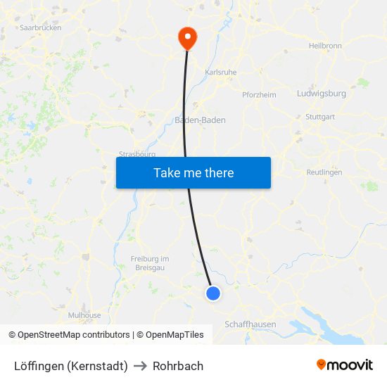 Löffingen (Kernstadt) to Rohrbach map