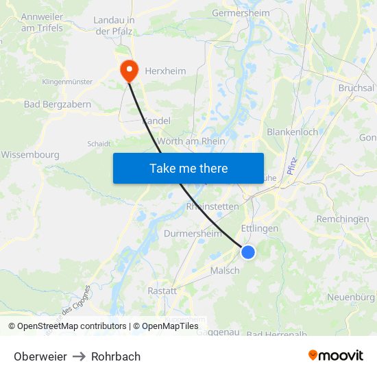 Oberweier to Rohrbach map