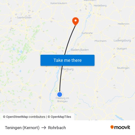 Teningen (Kernort) to Rohrbach map