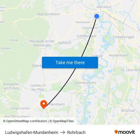 Ludwigshafen-Mundenheim to Rohrbach map