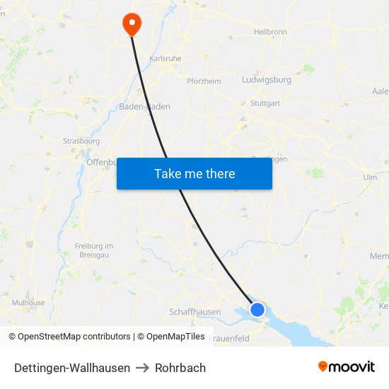 Dettingen-Wallhausen to Rohrbach map