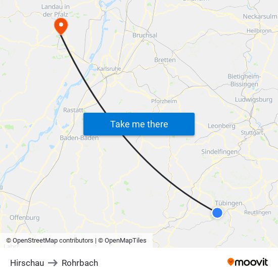 Hirschau to Rohrbach map