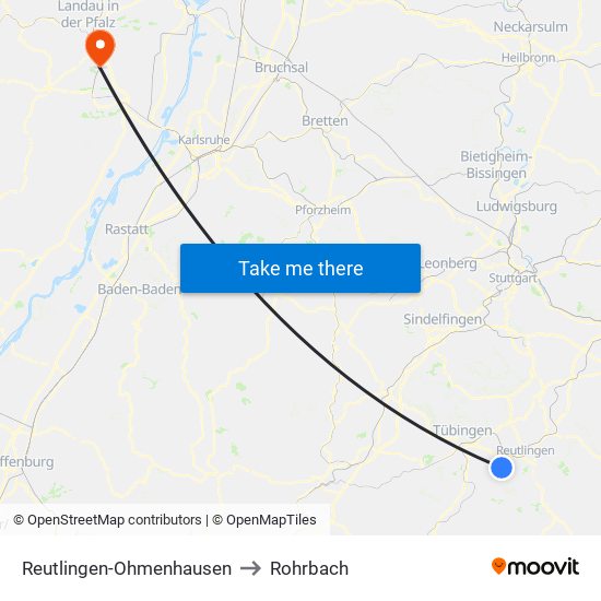 Reutlingen-Ohmenhausen to Rohrbach map