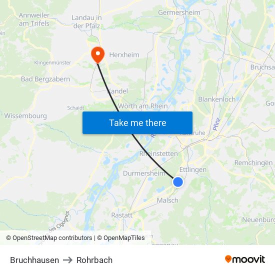 Bruchhausen to Rohrbach map