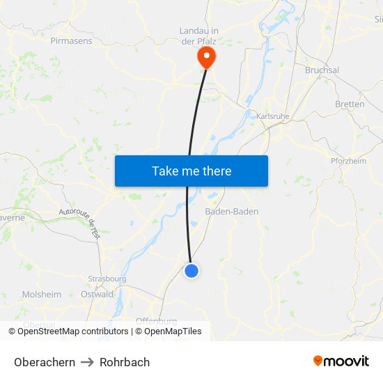 Oberachern to Rohrbach map