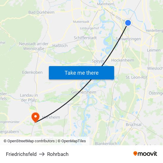 Friedrichsfeld to Rohrbach map