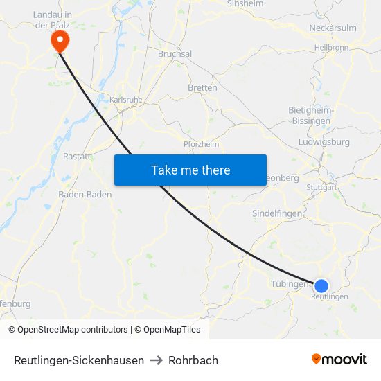 Reutlingen-Sickenhausen to Rohrbach map