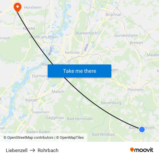 Liebenzell to Rohrbach map