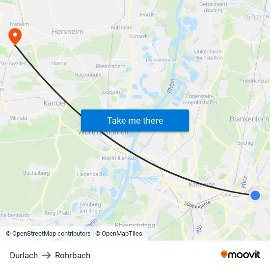 Durlach to Rohrbach map