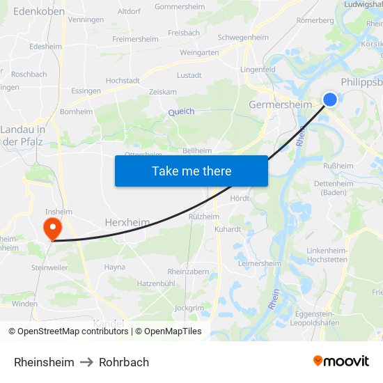 Rheinsheim to Rohrbach map