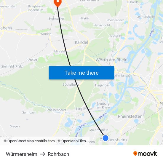 Würmersheim to Rohrbach map