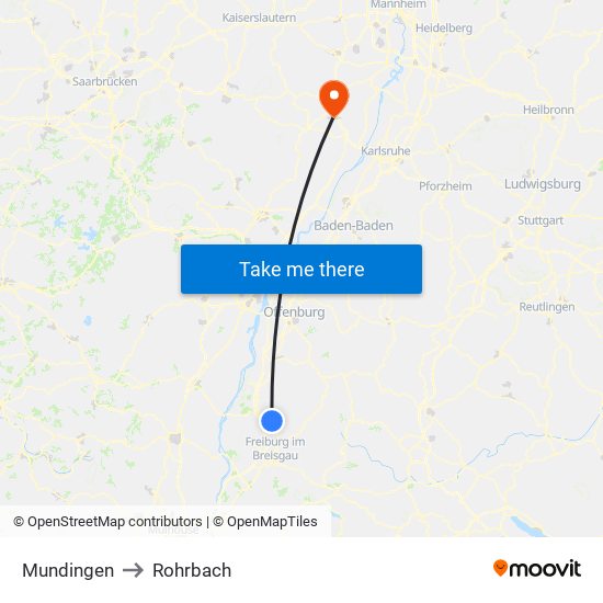 Mundingen to Rohrbach map