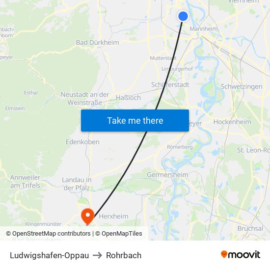 Ludwigshafen-Oppau to Rohrbach map